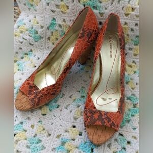 Anne Klein Women's Orange Snakeskin Heels Size 7.5 US